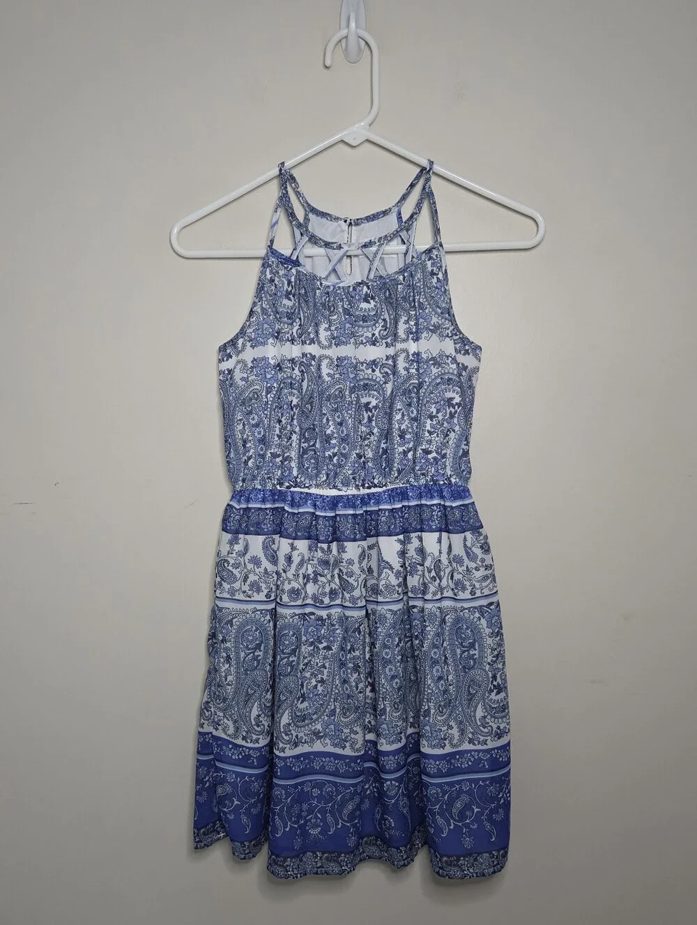 Girls The Children's Place Blue Print Dress Sz 10/12
